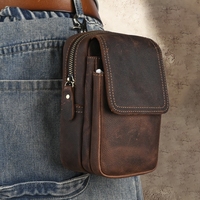 Pochette multifonctionnelle de haute qualité en cuir véritable Crazy Horse vintage, sac banane à fermeture éclair en forme de baril pour téléphone, sac de ceinture à suspendre