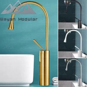 Robinet <span class=keywords><strong>de</strong></span> lavabo sur pied Wayon en or brossé <span class=keywords><strong>de</strong></span> luxe, <span class=keywords><strong>col</strong></span> <span class=keywords><strong>de</strong></span> <span class=keywords><strong>cygne</strong></span> haut, mitigeur <span class=keywords><strong>de</strong></span> salle <span class=keywords><strong>de</strong></span> bain - Product Image 2