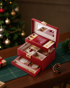 Red Jewelry <b>Box</b> with Makeup <b>Mirror</b>, Luxury Drawer, Large-Capacity Storage <b>Box</b> for Accessories - Product Image 1
