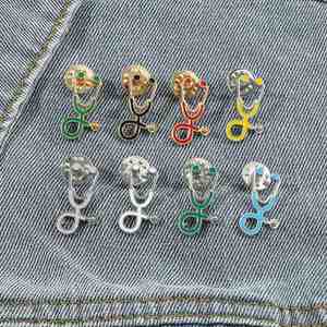Badge en émail métallique en alliage de zinc, thème stéthoscope, pour la vente en gros, décoratif, épinglette médicale personnalisée, idéal pour cadeaux - Product Image 2