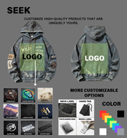 SEEK Sweat à capuche unisexe vierge patchwork brodé 420GSM épais délavé bleu-gris coupe droite épaules tombantes Printemps