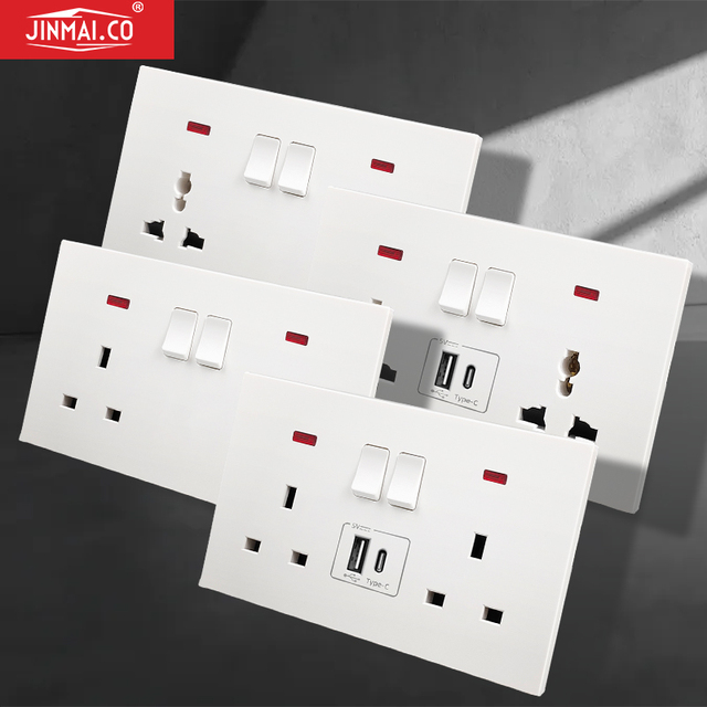 High Quality Universal Britain UK EU Electrical Wall Double Socket with Fast Charging USB Type-C Factory Direct Sale