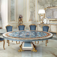 Villa rectangulaire blanc bleu or design français table royale longue classique luxe coquille de mer bois salle table de banquet pour 10 12