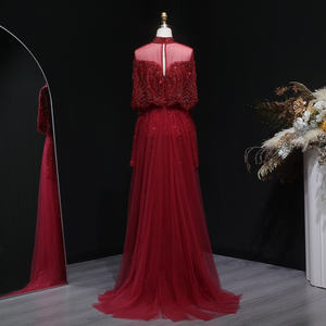 Sharon zei: SS557 Luxe grijze Dubai avondjurk met cape, lange mouwen, afneembare overskirt voor dames bruiloft feest - Product Image 3