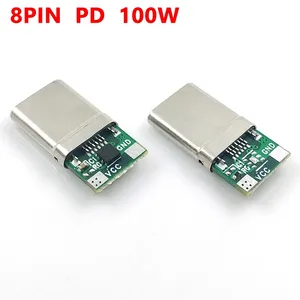Connecteur USB 3.1 type-c PD 100W 8 broches mâle adaptateur de prise pour fil à souder et câble 20V 5A Support de courant élevé carte PCB