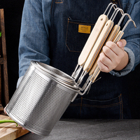 Passoire à pâtes en acier inoxydable avec Long manche en bois, panier de cuisine