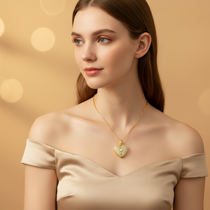 Collana con Ciondolo a <span class=keywords><strong>Cuore</strong></span> in Zircone, Set di Ciondoli a Forma di <span class=keywords><strong>Cuore</strong></span> con <span class=keywords><strong>Ali</strong></span> d'Angelo Lucidate e Cuori in Zirconia, Collana in Acciaio Inossidabile - Product Image 5