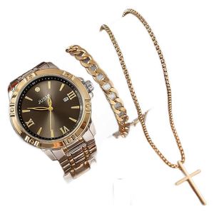 Men's 4 in 1 Jewelry Watch Set <b>Large</b> Dial Stainless Steel Watch Cross Pendant Necklace Bracelet <b>Ring</b> Fashion Male Gift Box - Product Image 6