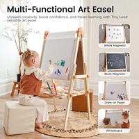 Chevalet d'art pliable en bois Tiny Land pour enfants, tableau noir et tableau blanc |   Table pliante double face sans outil, 3 hauteurs, adaptée à tous les âges