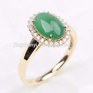 Jingzhanyi — bague de joaillerie en or blanc 18K, Cabochon vert certifié, diamant avec Date de fabrication: 2020.0309