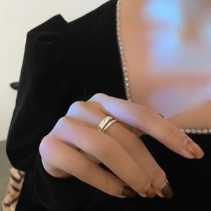 Anillo Irregular de Doble Capa de Plata de Ley S925 para Mujer, Diseño Minimalista Ajustable para Uso Diario, Patrón Geométrico - Product Image 3