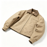 Veste de travail d'hiver pour homme en toile, style vintage, en jean délavé, réversible, épaisse, marron, avec col contrastant, fermeture éclair et doublure matelassée