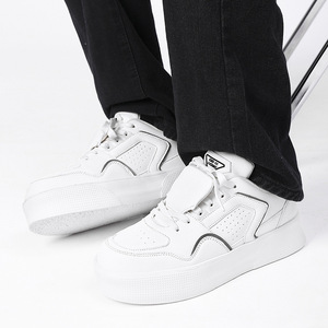 Baskets plateforme blanches pour hommes, bout rond, lacets, tige synthétique, semelle extérieure en caoutchouc, chaussures de marche confortables, taille 46 47 - Product Image 1