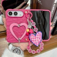Nouvelle coque de protection unique coréenne pour iPhone Duo Fold, effet peau, rouge rose, support en forme de cœur, antichoc, mode coréenne