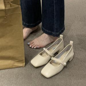 Zapatos de Mujer, Primavera/Otoño 2025, Nuevo Estilo, Punta Cuadrada, Tacón Grueso, Planos con Tiras, Estilo Francés, Zapatos Casuales Profesionales - Product Image 1