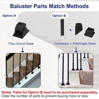 Balustres en fer – Design contemporain, carrés de 1/2 po, à double articulation, pivotants, pour montage au sol, intérieur/extérieur, pour escaliers