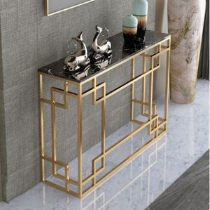 Home Furniture Living Room <strong>Rectangle</strong> Side <strong>Tables</strong> Gold Legs Marble Top <strong>Entryway</strong> <strong>Table</strong> Console - Product Image 1
