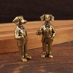 Figura de Perro de Latón con Traje, Bebiendo Té, Decoración Retro para Escritorio, Adorno Metálico de Animal para Hogar u Oficina - Product Image 3
