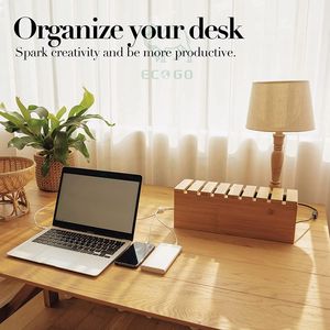 Caja de gestión de cables y organizador electrónico de cables Ocultar cables y tiras de alimentación Caja de Bambú - Product Image 6