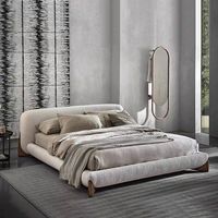 Cama Moderna de Plataforma Baja, Tamaño Queen, Tapizada en Terciopelo Blanco, con Estructura de Madera de Palisandro y Almacenamiento, para Venta al Por Mayor