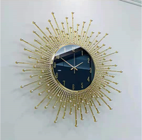 Jam Dinding Dekoratif Quartz Seni Mutiara Campuran Berlian Logam Ruang Tamu Diam Logam Antik Besar Diskon Besar
