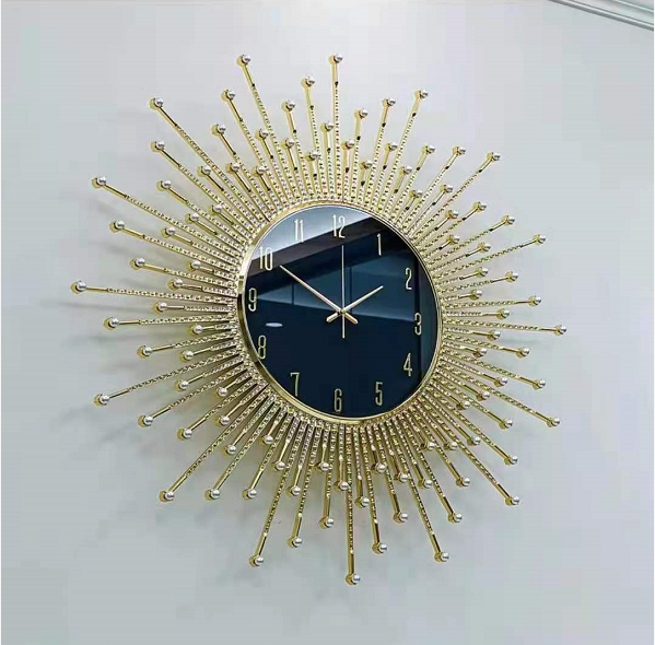 Hot Sale Large Vintage Metal Silent Living Room Metal Diamond Mixed Pearl Art Taiwan Quartz Decorative Wall Clock