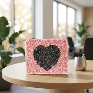 Monedero con Cuentas de Corazón Negro, Monedero Rosa, Mini Cartera con Cierre, Regalo de San Valentín, Accesorio de Moda para Mujer, Venta al Por Mayor - Product Image 1