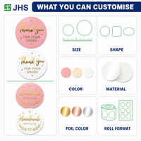 Étiquettes autocollantes roses « Merci pour votre commande » en rouleau avec effet doré pour enveloppes, sacs, boîtes et cadeaux