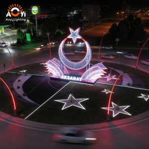 Luz LED para Exteriores con Diseño <span class=keywords><strong>de</strong></span> Luna y Estrella, Iluminación Personalizada con Motivo <span class=keywords><strong>de</strong></span> Estrella y Creciente Islámica para Proyectos Urbanos Turcos - Product Image 5