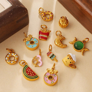 Dijes Personalizados Impermeables de Acero Inoxidable 316L con Baño de Oro 14k 18k y Esmalte, Dijes de Comida para Pulseras y Collares, para Fabricación de Joyas - Product Image 2