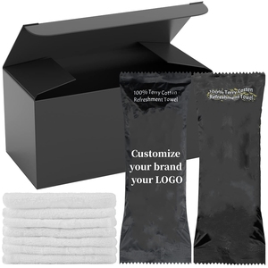Toallas de algodón de lujo con embalaje personalizado de una pieza para restaurante musulmán y toalla de bienvenida de aerolínea <span class=keywords><strong>Oshibori</strong></span> - Product Image 1