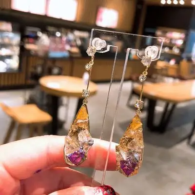 Latest design silver 925 earrings natural gemstone hit color large drop long crystal earrings women