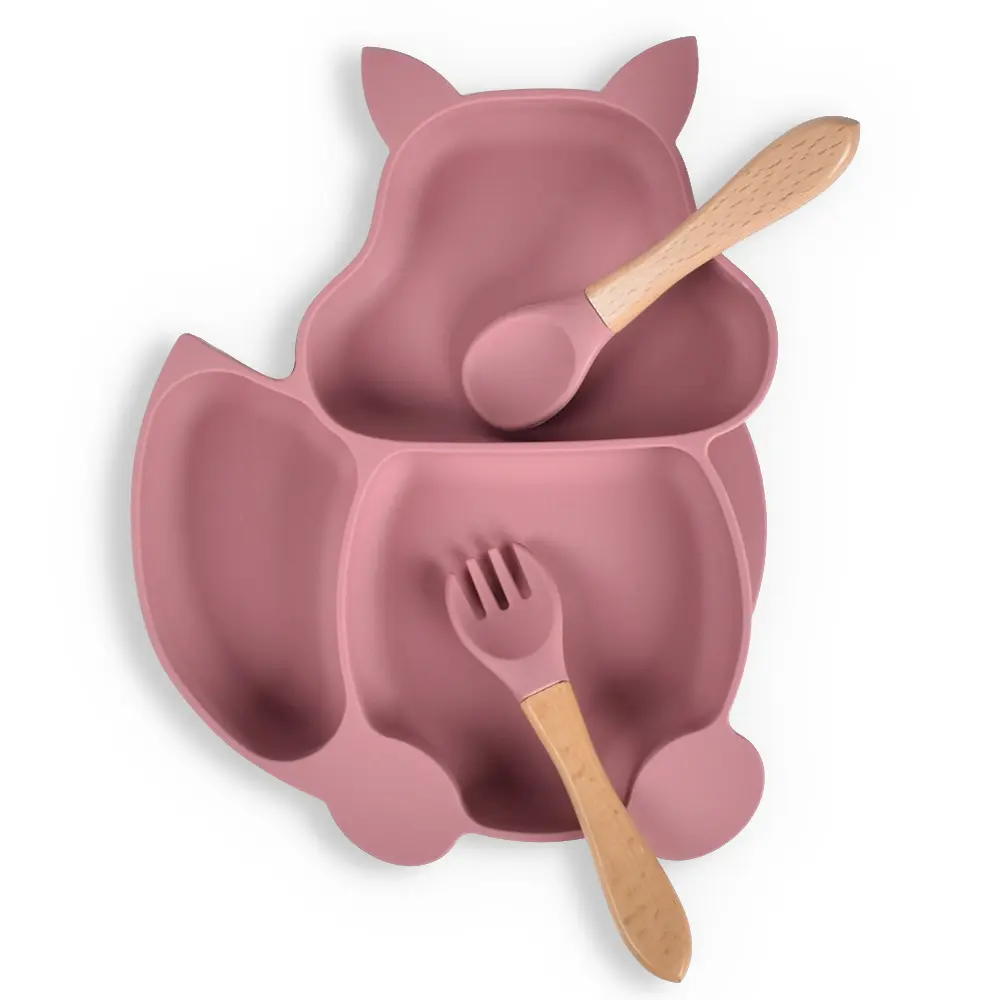 Cute animal shape silicone baby feeding suction plates set anti spill baby insulation bowl dinnerware