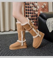 Bottes de neige montantes pour femme, hiver-automne, en faux daim, avec revers fourré, plateforme, semelle épaisse, doublure chaude en fausse fourrure, à enfiler avec boucle