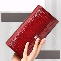 Dompet Wanita Kulit Panjang Multifungsi 2026, Tempat Kartu Kredit, Model Clutch, Tutup Magnetik, Motif Buaya Timbul, RFID