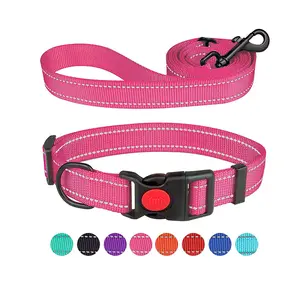 Conjunto de <span class=keywords><strong>collar</strong></span> y correa de perro de nailon de gran oferta de fábrica, <span class=keywords><strong>collar</strong></span> y correa de perro ajustable reflectante con hebilla de bloqueo de seguridad - Product Image 2