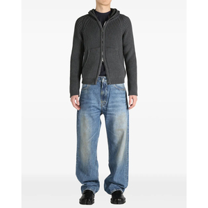 Suéteres con capucha de punto <span class=keywords><strong>gris</strong></span> oscuro ajustados de alta calidad personalizados con cierre de cremallera para hombre - Product Image 3