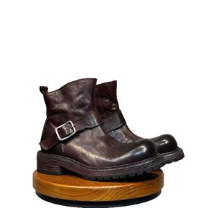 Handmade Winter Retro Men's Boots Genuine Leather Lining Zipper Closure Height Increasing Feature Mid-heel Design - Product Image 5