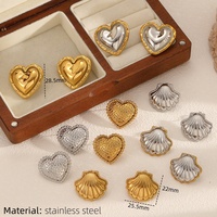   Boucles d'oreilles pour femmes en acier inoxydable plaqué or 18 carats, coquille en forme de cœur plissée à rayures, design avancé