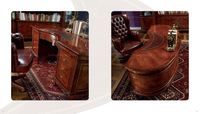 Ensemble de meubles de bureau de luxe français d'époque, table de direction et chaise en cuir, bureau classique en bois massif