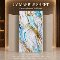 Panneau mural artistique MORLENX Aqua Blue Gold Flow UV en PVC imitation marbre pour projet d'aménagement de complexe hôtelier de luxe