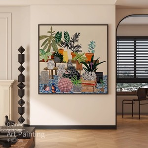 Abstract <b>Plant</b> Decorative Painting Oil Canvas Print Rectangle Black <b>Frame</b> For Living Room Bedroom Hotel Restaurant Entryway - Product Image 1