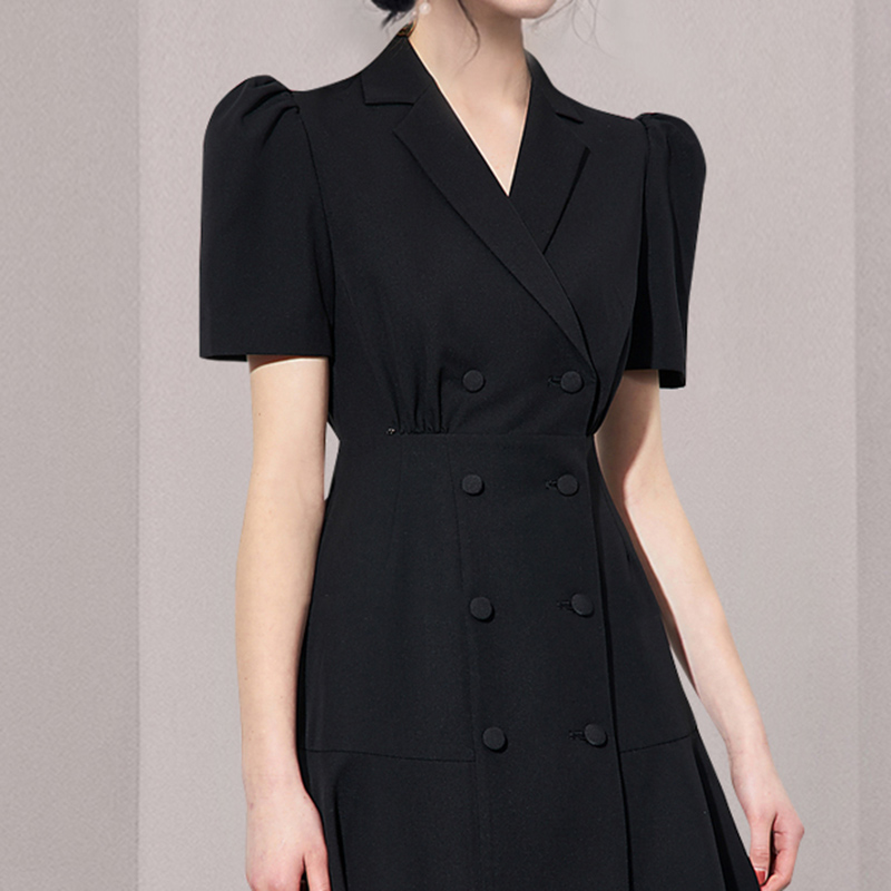 Korean Style Blazer Collar Double Breasted Short Sleeve a-Line Coat Dress Korean Style Blazer Collar Double Breasted Short Sleeve a-Line Coat Dress