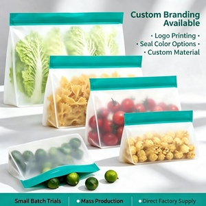 Reusable Silicone Ziplock Food Storage Bags Stand Up <b>Freezer</b> Leakproof Kitchen Fresh Keeping Pouches - Product Image 5
