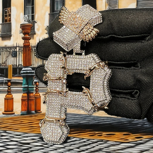 Custom Wholesale Men Hip Hop Jewelry 925 Sterling Silver White <b>Gold</b> Plated Iced Moissanite A-z <b>Initial</b> Letter Pendant <b>Necklace</b> - Product Image 2