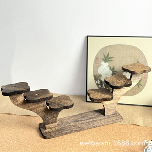 Burnt Paulownia <b>Wood</b> Desktop Storage Shelf <b>Solid</b> <b>Wood</b> Tea Set Holder Display Rack For Teapot Teacups Jianzhan - Product Image 3