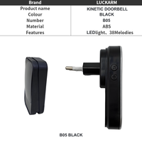 Sonnette sans fil auto-alimentée, étanche, sans batterie, sonnerie électrique, utilisation domestique EU/UK/US, LUCKARM B05, plastique ABS, portée 100m