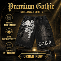 Shorts cargo en jean gothique pour homme, délavé à l'acide, en tissu épais, taille élastique, style streetwear