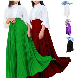 C8499P Custom LOGO Label Tags Packaging A-Line Skirts For Women Pleated Skirts Elegant Ladies Long Skirt With Free Belt