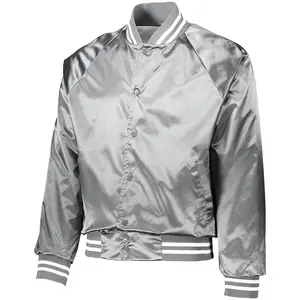 חדש סגנון כסף מותאם אישית סאטן Varsity מעילי Custom תיקוני Chenille לרקום מכללת בייסבול סאטן מעילים